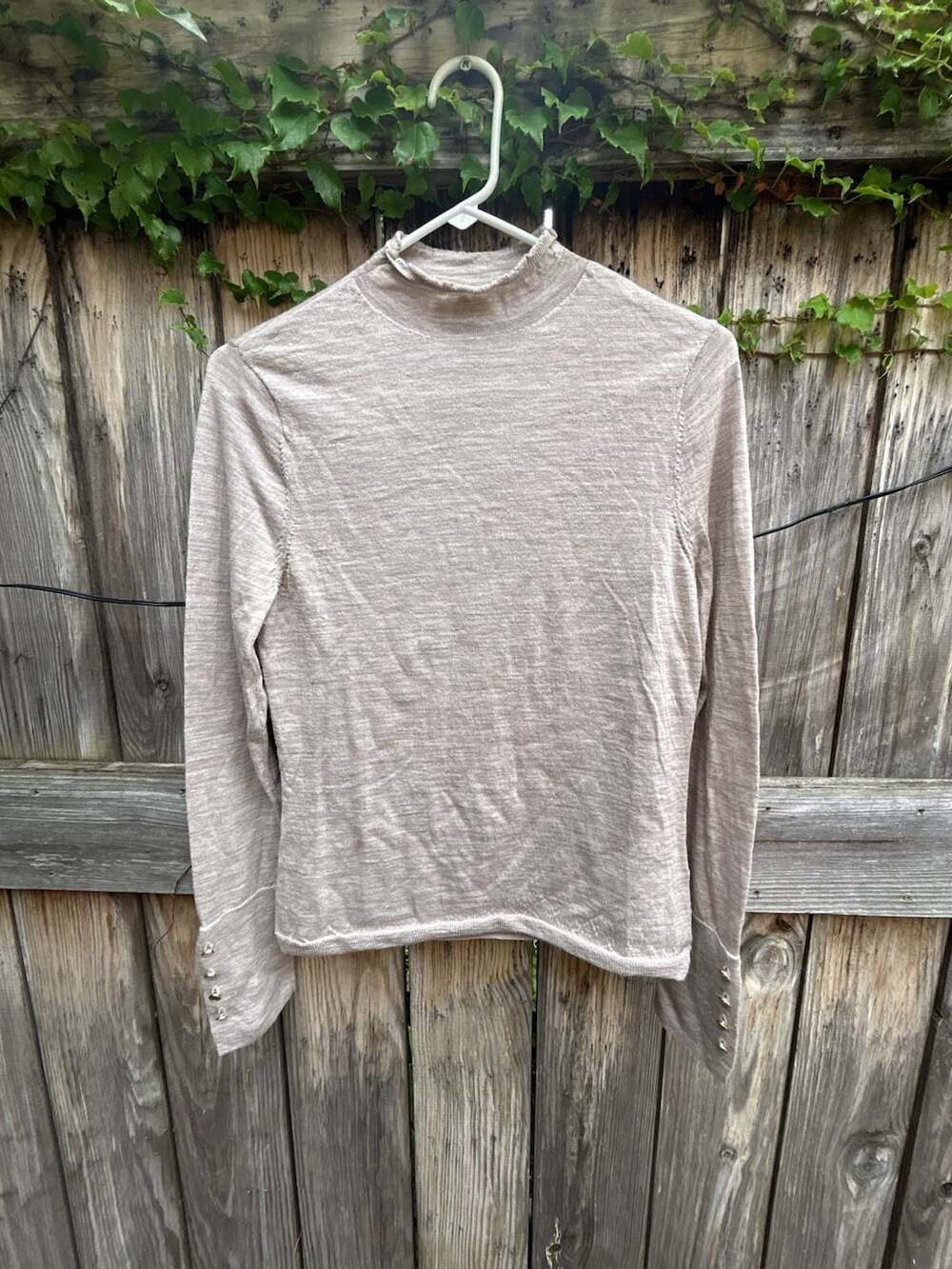 Abercrombie & Fitch 100% Merino Wool Mock Neck Long Sleeve Top Beige Size L
